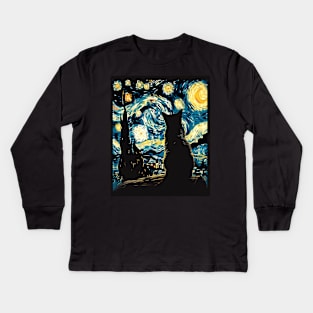 Cat Starry Night Glow Kids Long Sleeve T-Shirt